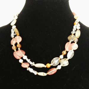 Tourmaline, Pearl, and Crystal duo strand necklace
